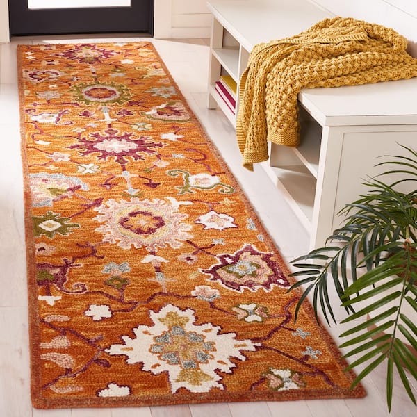 Aspen 2 ft. x 9 ft. Rust/Green Diamond Floral Runner Rug
