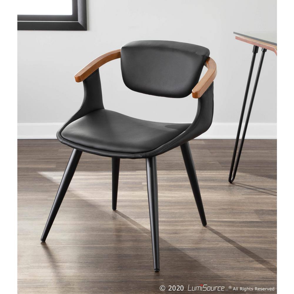 High-Back Oracle Side Chair in Black Faux Leather and Walnut