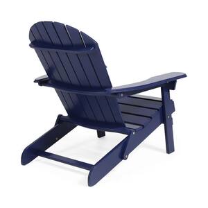 Malibu Navy Blue Folding Wood Outdoor Lounge Chair with Dark Teal Cushion (4-Pack)