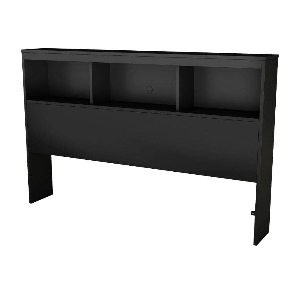 Full Black Wood Bookcase Headboard with Storage