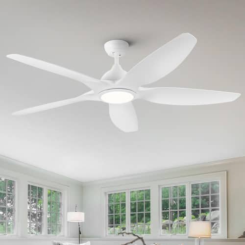 60 in. Dimmable Integrated LED Light Indoor White Remote Flush Ceiling Fan with 5 ABS Blades Ceiling Fans