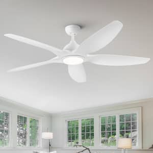60 in. Dimmable Integrated LED Light Indoor White Remote Flush Ceiling Fan with 5 ABS Blades