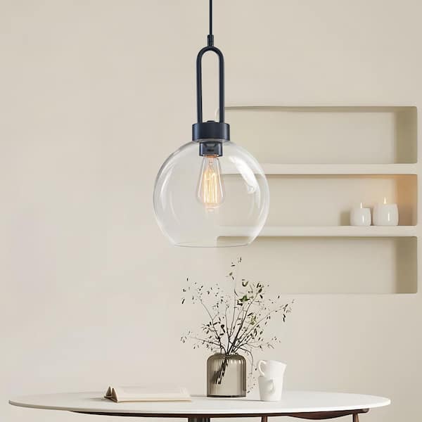1-Light Black Modern Industrial Clear Glass Globe Hanging Pendant Light