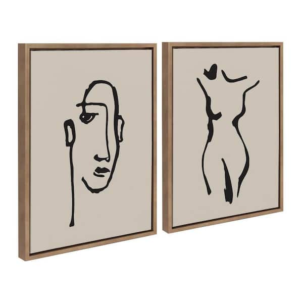 Kate and Laurel Sylvie Minimalist Neutral Line Art Drawing by the Creative Bunch Studio 2-Piece Framed Art Print 18 in. x 24 in.