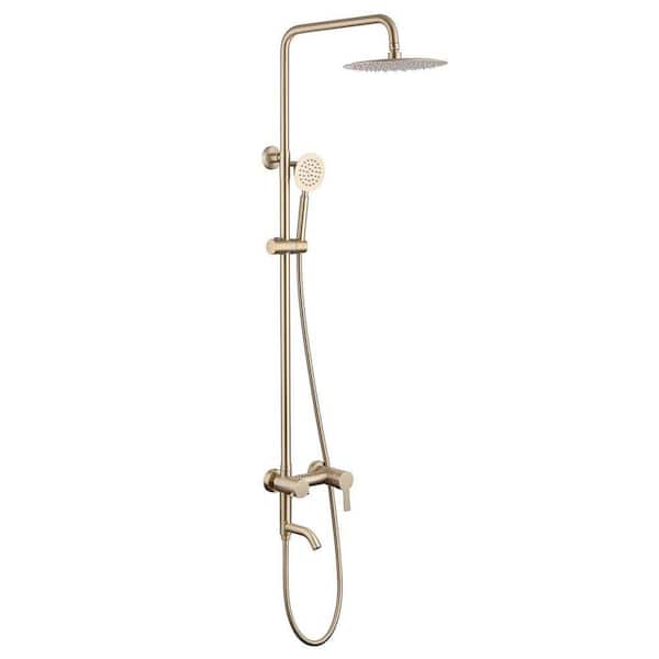 Single Handle 1-Spray Outdoor Exposed Tub and Shower Faucet 1.8 GPM Wall Mount Shower System Valve Included Brushed Gold