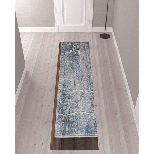 2 X 10 Blue Floral Washable Area Rug Runner Rug