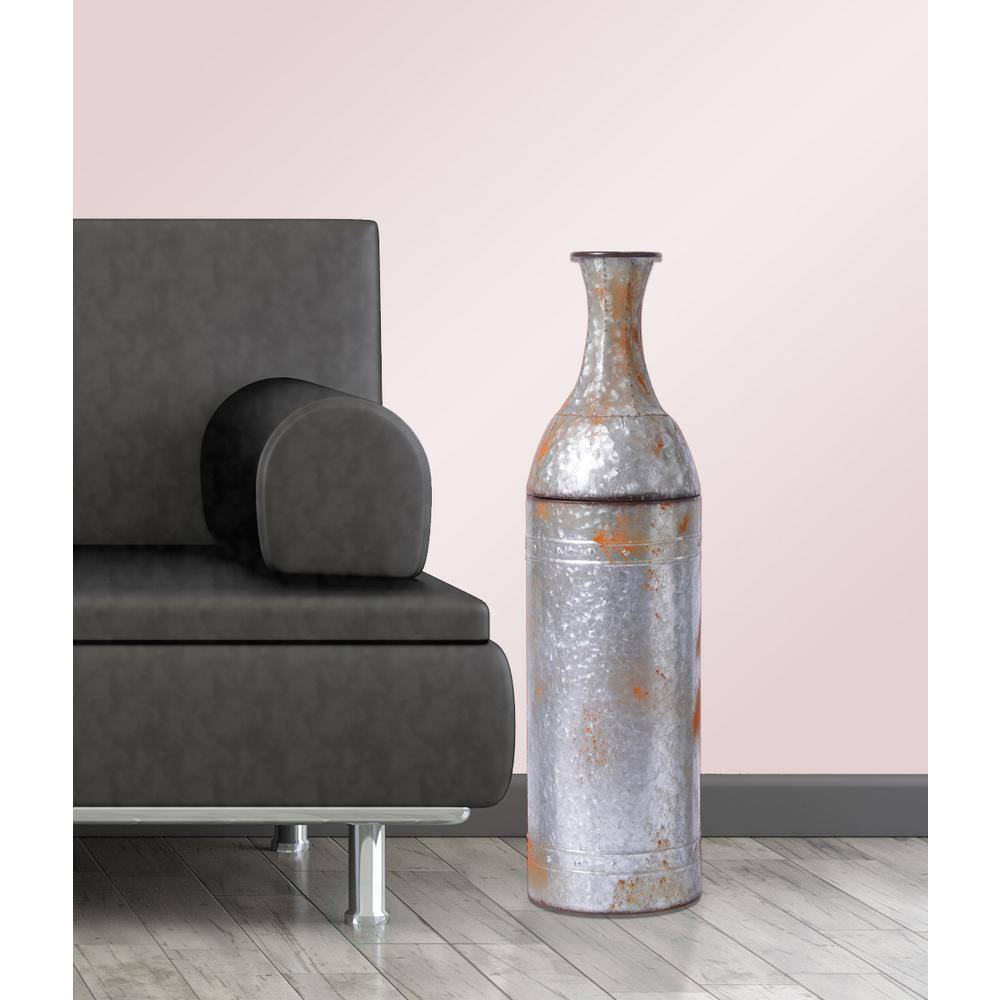 Medium Rustic Galvanized Metal Cylinder Floor Vase