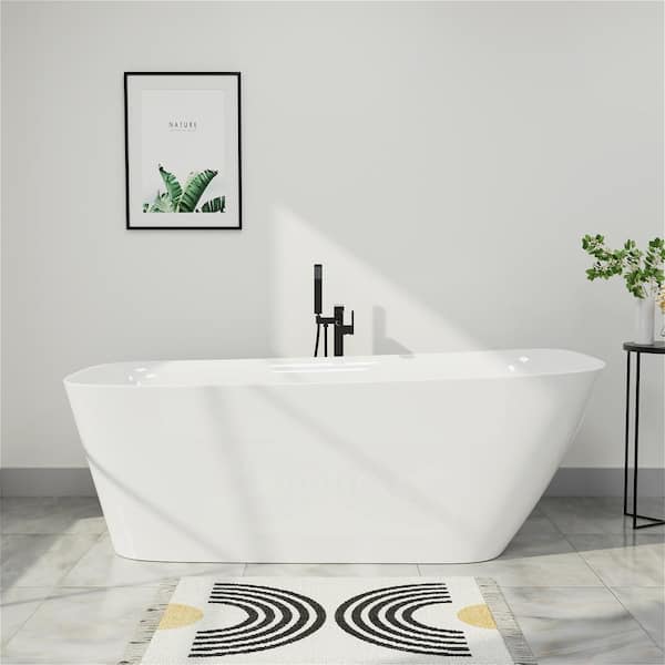 Mokleba Modern 59 in. Acrylic Soaking SPA Flat Bottom Freestanding Tub Soaking Tub in White