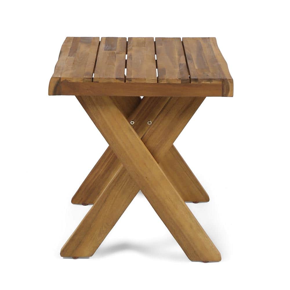 Sandblasted Teak Acacia Wood Cross Base Side Table