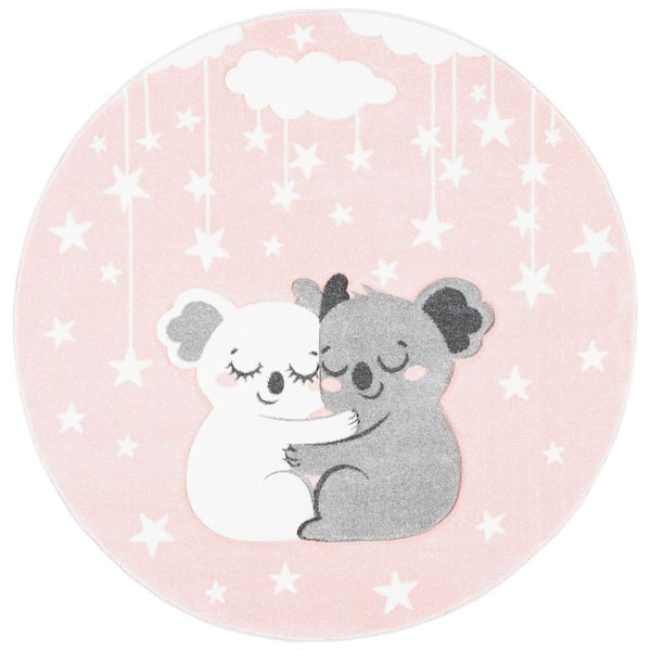 SAFAVIEH Carousel Kids Pink/White 5 ft. x 5 ft. Stars Round Area Rug