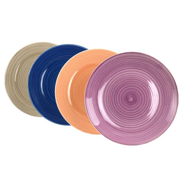 HOMETRENDS Crenshaw Color Vibe 4 Piece 10.25  in. Round Stoneware Dinner Plate Set in Assorted Colors