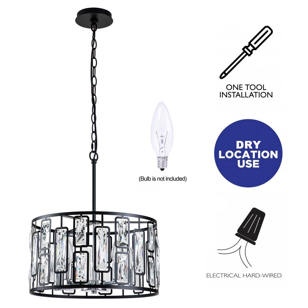 Black Drum Chandelier with Clear Crystals, 5-Light