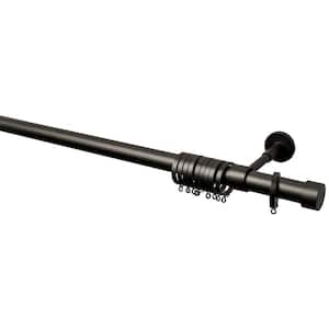 63 in. Intensions Single Curtain Rod Kit in Anthracite with Cap Finials with Adjustable Brackets and Rings