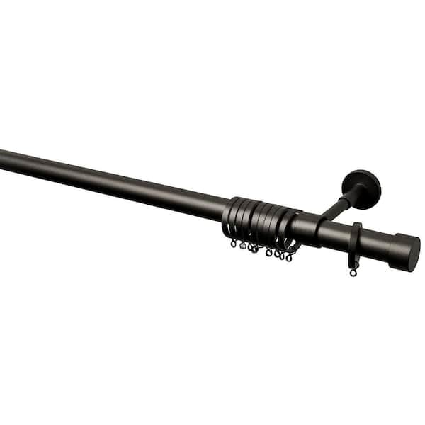 LTL Home Products 95 in. Intensions Single Curtain Rod Kit in Anthracite with Cap Finials with Adjustable Brackets and Ring