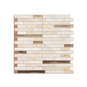 12 in. x 12 in. Vinyl Peel and Stick Wall Tile Backsplash for Kitchen, Stone Beige with Metal Copper (10-Pack)