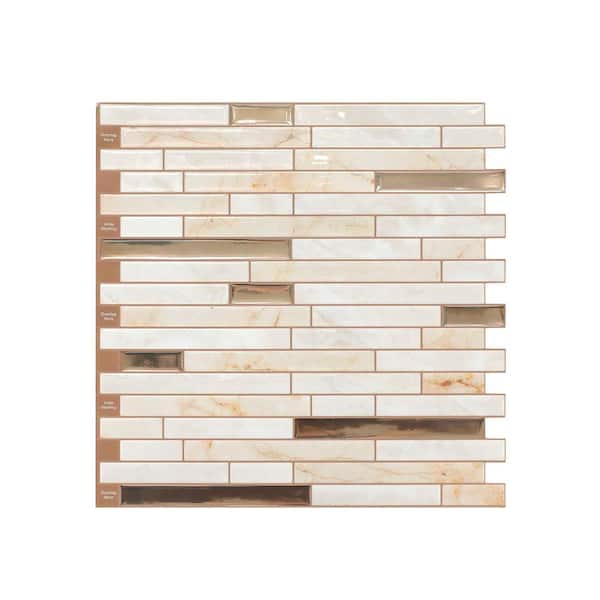 Unbranded 12 in. x 12 in. Vinyl Peel and Stick Wall Tile Backsplash for Kitchen, Stone Beige with Metal Copper (10-Pack)