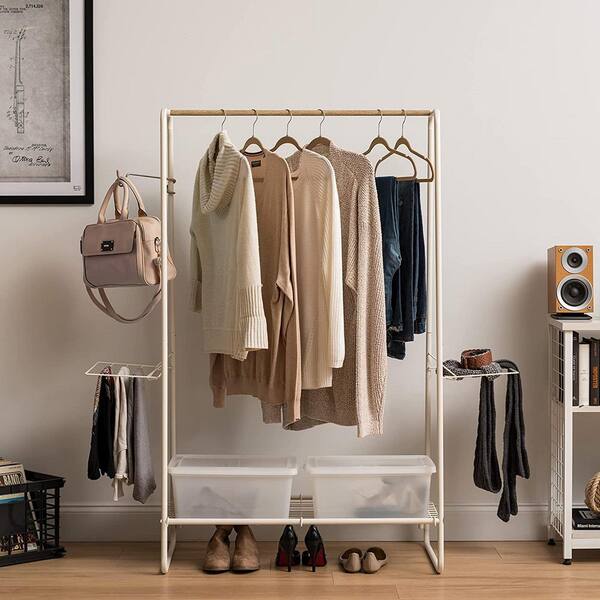 Wardrobe Armoire Clothes Storage Organizer Bedroom Closet Rack Metal Latitude Run Color: White