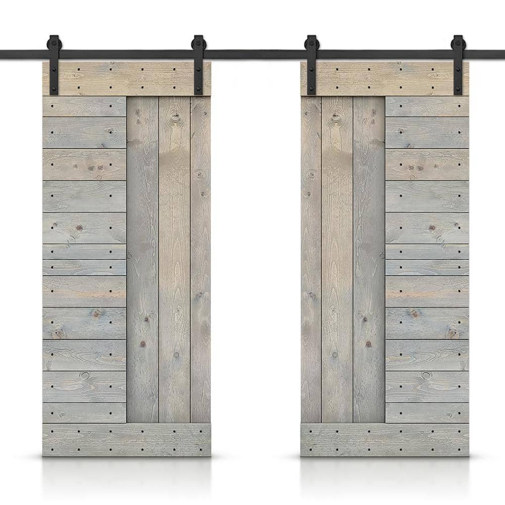 72 in. x 84 in. Smoke Gray Stained DIY Knotty Pine Wood Interior Double Sliding Barn Door with Hardware Kit price history on PriceWatchPro