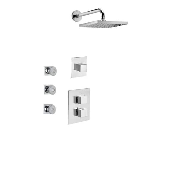 LaToscana Quadro 3-Handle 2-Spray Square Shower Faucet with 3 Body Jets in Chrome (Valve Included)