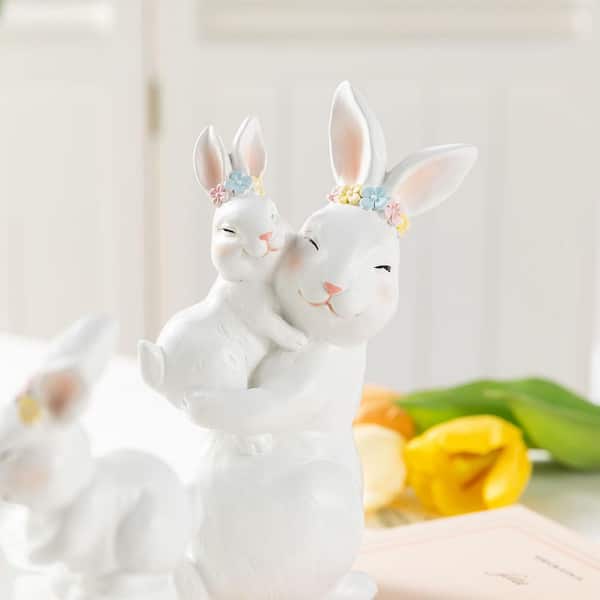 Glitzhome 7.50 in. H Easter Resin Bunny Mom and Baby Table Decor