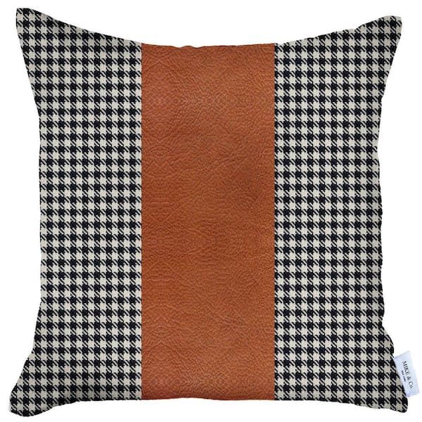 MIKE & Co. NEW YORK Boho-Chic Handcrafted Vegan Faux Leather Black and Brown 18 in. x 18 in. Square Houndstooth Throw Pillow Cover