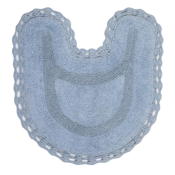 Hampton Crochet Reversible 100% Cotton Bath Rug Set, 20x20 Contour, Blue