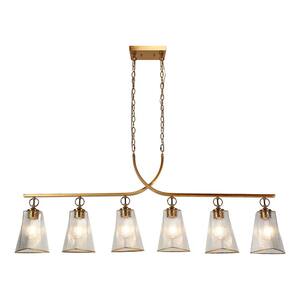 Sduiaor 6-Light Brass Linear Chandelier with Textured Glass Shade, No Bulb Included