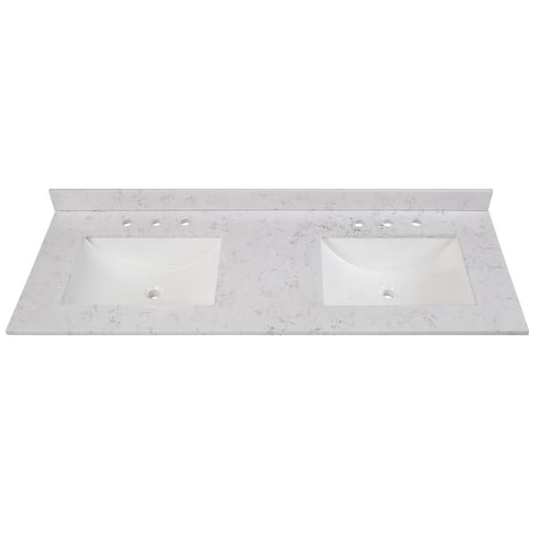 61 in. W x 22 in. D Engineered Stone Composite White Rectangular Double Sink Vanity Top in Pulsar
