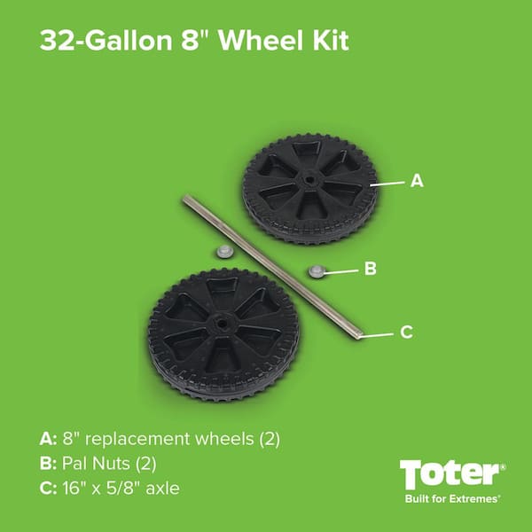 Toter Replacement Wheel Kit for 32 Gallon Two Wheel Trash Can