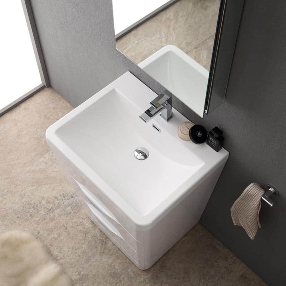 Milano 26" Glossy White Engineered Wood Vanity with Acrylic Sink