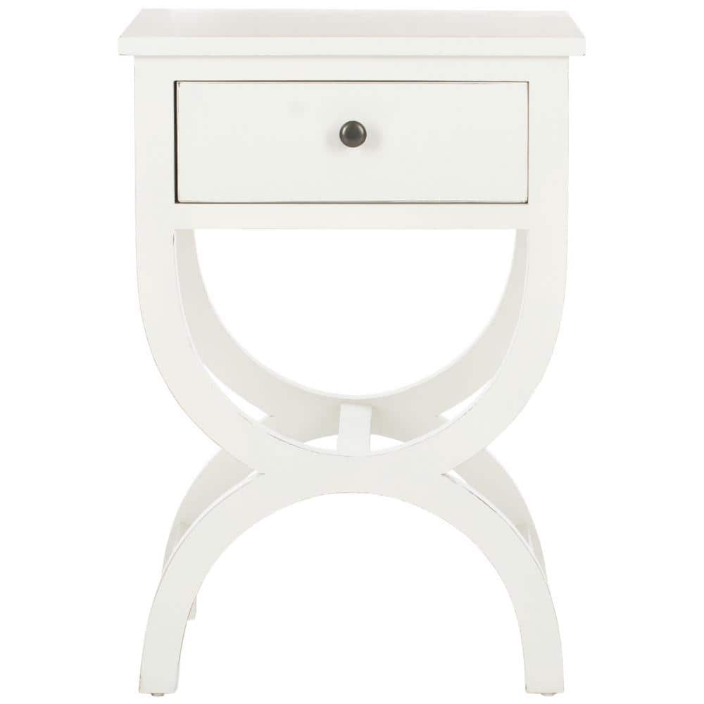 Dalat White Poplar Wood Night Table with Zinc Knob and Storage