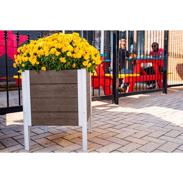 Urbana 17"L x 17"W x 22"H Vinyl Raised Planter, Espresso Brown, VT17510