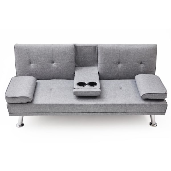URTR Modern 31 in. Armless Fabric Upholstered Multifunctional Straight Folding Sofa, Sofa Bed with Coffee Table in Gray