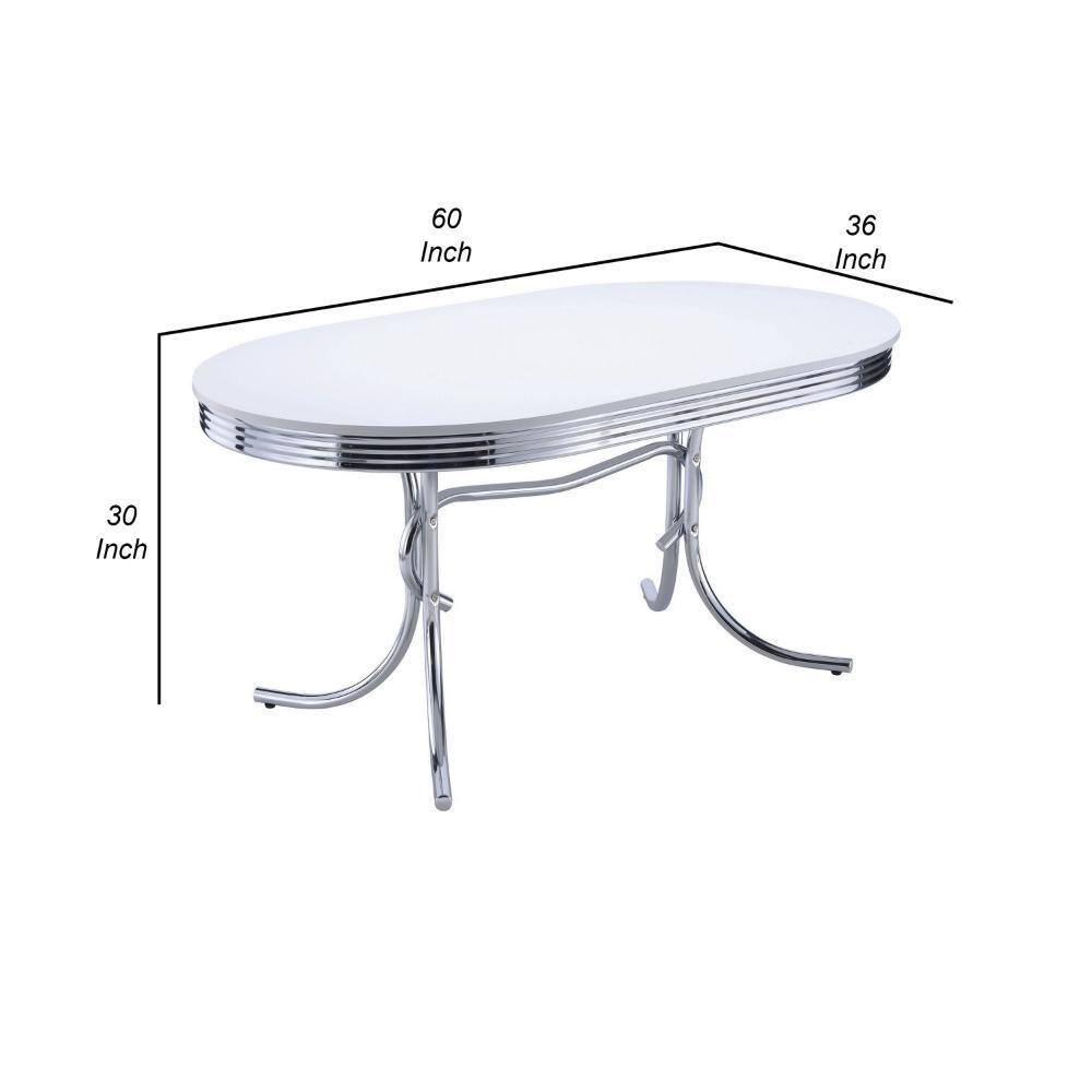 Glossy White Oval Dining Table with Chrome Legs, 60 Inch