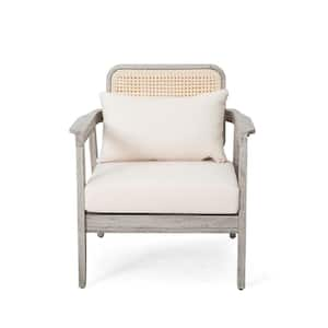 Patio Light Grey Wood Outdoor Lounge Chair with Cream Cushions