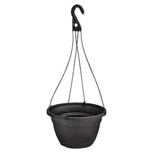 12 in. Mirabelle Black Plastic Hanging Basket Planter (12 in. D x 7.2 in. H) With Drainage Hole