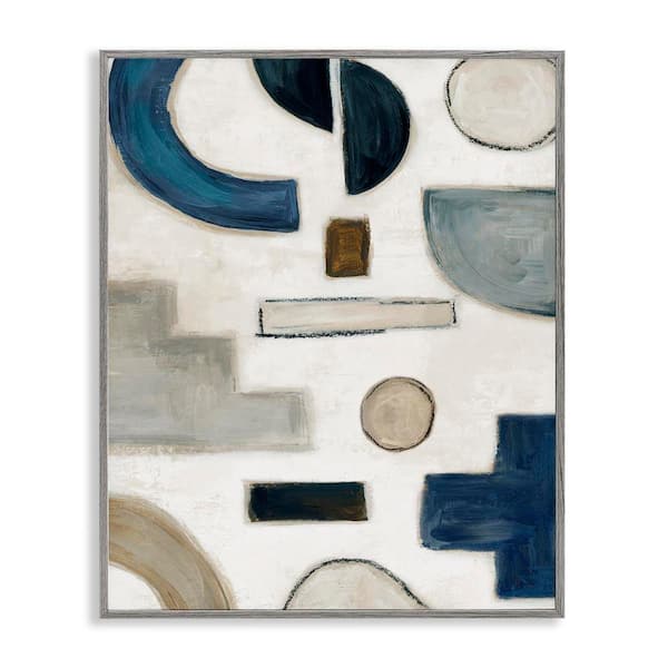 Stupell Industries Neutral Shapes Blue and Beige by Emma Peal Gray Framed Abstract Giclee Art Print 14 in. x 11 in.