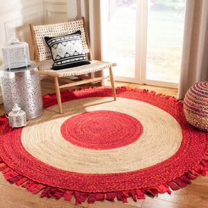 Cape Cod Red/Natural 4 ft. x 4 ft. Round Striped Area Rug