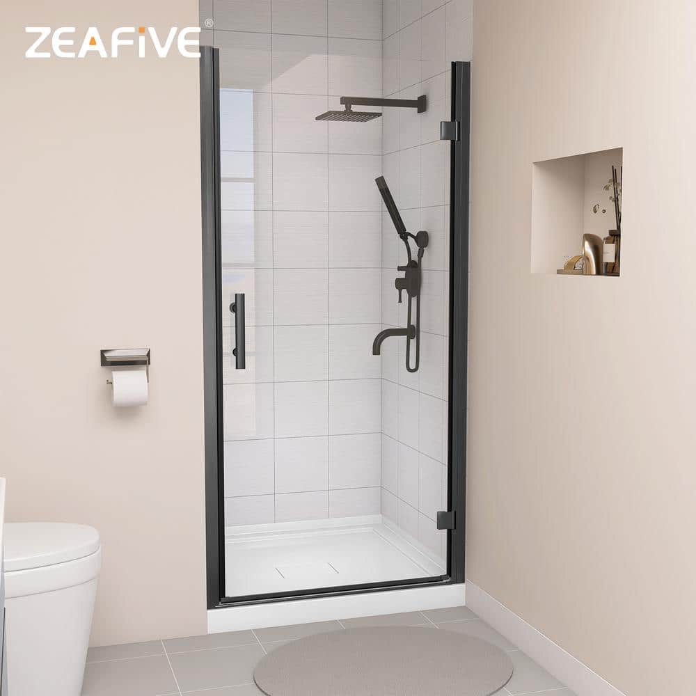 36" x 72" Frameless Black Pivot Shower Door with Clear Glass