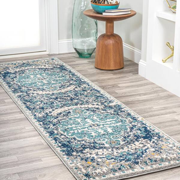 JONATHAN Y Anaise Ornate Dark Blue/Gray 2 ft. x 8 ft. Boho Medallion Area Rug