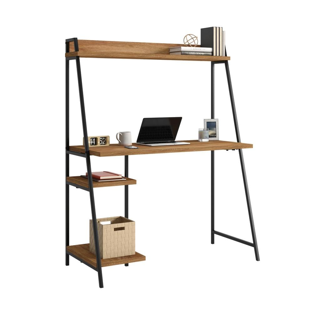 Sindoori Mango Wood Desk with Black Metal Hutch