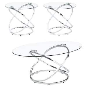 3-piece 47.5 in. Warren Chrome and Clear Oval Glass Top Coffee Table in Occasional Set