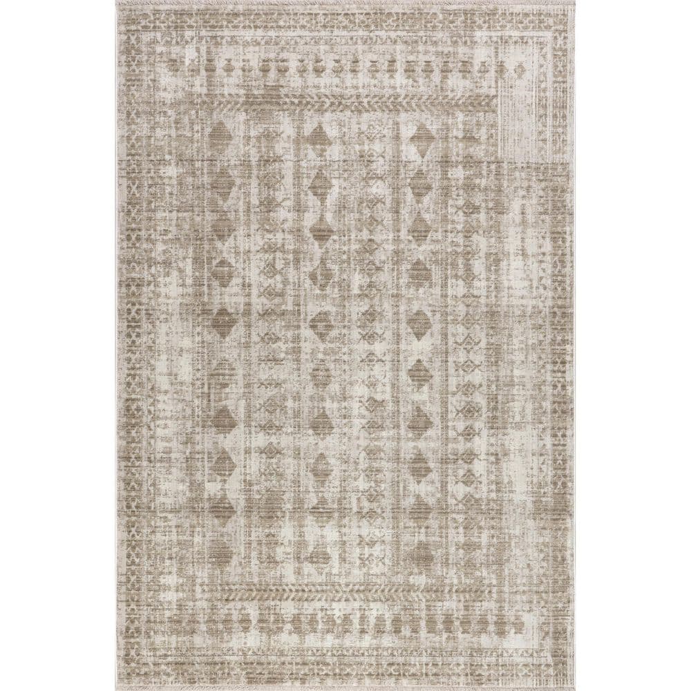 Saturdays Geometric Fringed Light Beige 4 ft. x 6 ft. Indoor/Outdoor Patio Area Rug price history on PriceWatchPro