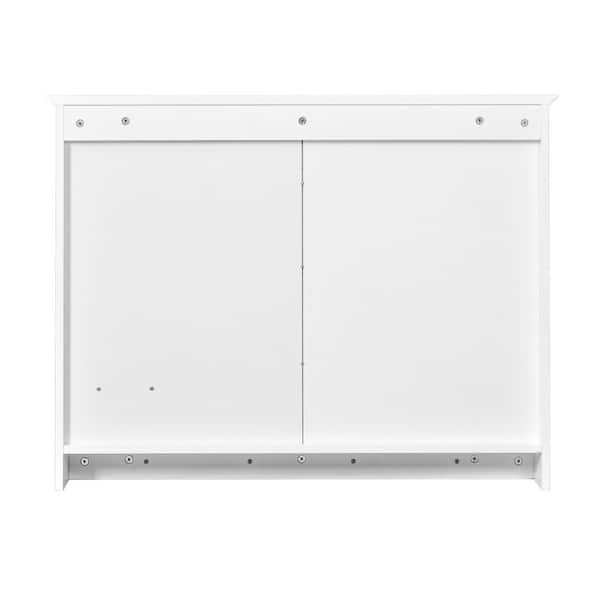 36 in. W x 28 in. H Rectangular MDF Medicine Cabinet, Storage Bathroom Cabinet with Mirror Door, Adjustable Shelf, White