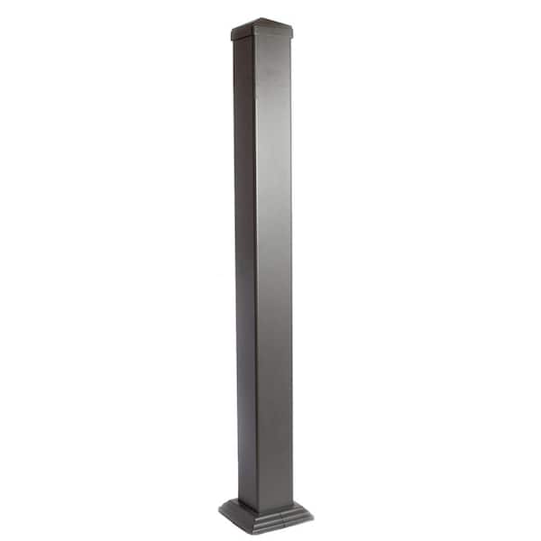 Pegatha 3.5 in. x 43 in. Powder Coated Aluminum Post Kit For Stair Charcoal Gray Fine Texture with Pyramid Cap 2-Piece Base Trim