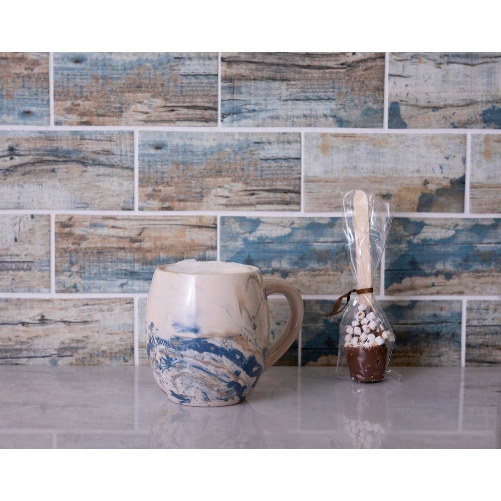 Apollo 11.5-in Blue Wood Matte Recycled Glass Subway Mosaic Tile