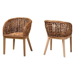 Mario Brown and Natural Rattan Dining Chair (Set of 2)