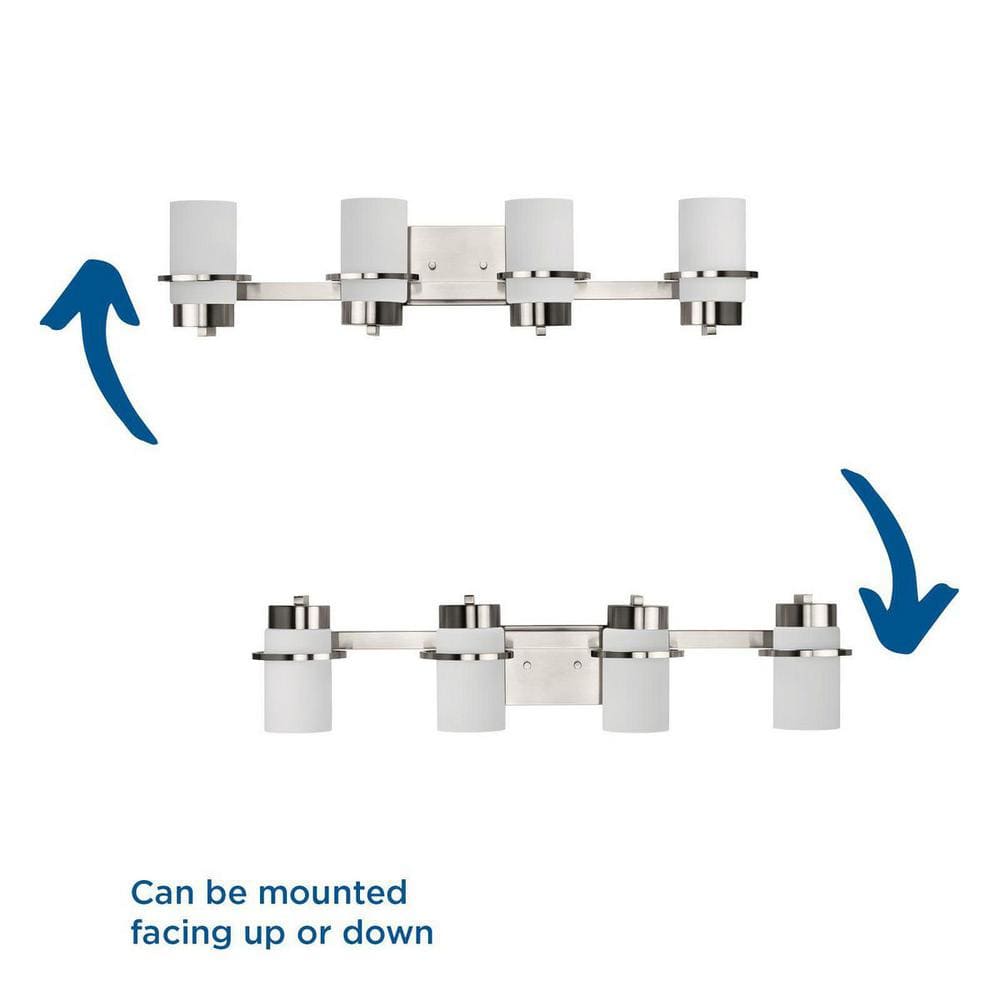 Reiss Brushed Nickel 4-Light Vanity with White Glass Shades