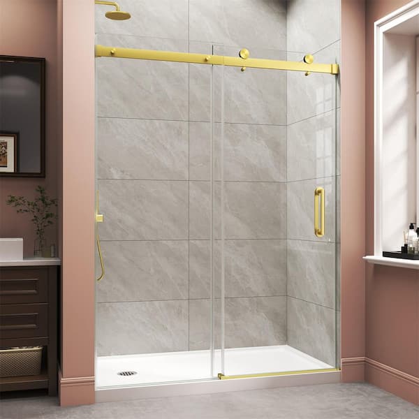 49-54 in. W x 72 in. H Sliding Frameless Shower Door in Brushed Gold with Clear Tempered Glass