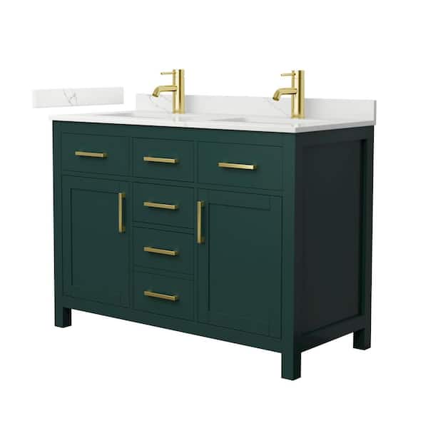 Wyndham Collection Beckett 48 in. Double Freestanding Green Bath Vanity with Giotto Quartz Top (Assembled)